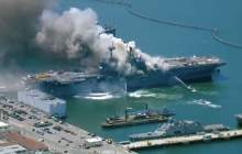 انفجار و آتش سوزی در کشتی جنگی آمریکا