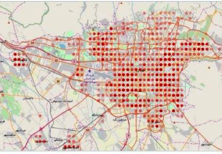 میزان خطر احتمال ابتلا به کرونا در مناطق تهران